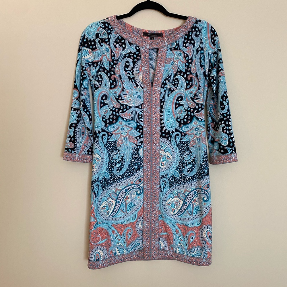 BCBG Avila Stretch Paisley Print Dress w Keyhole